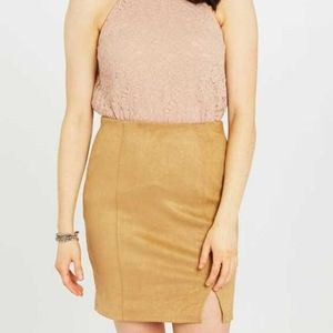 Altar'd State Camel Tan Jersey Faux Suede Skirt